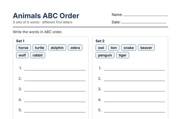 Example: ABC Order Worksheets
