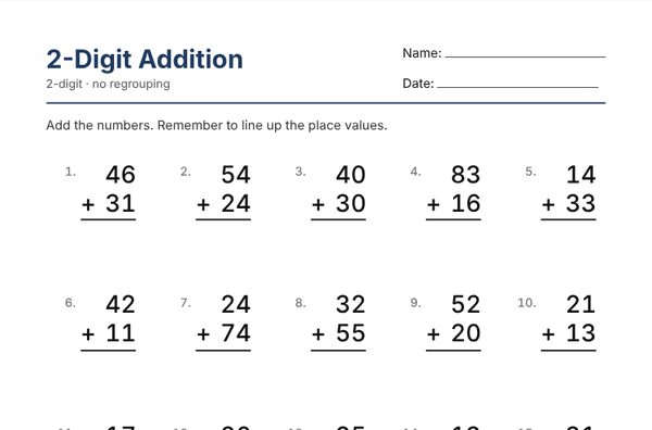 Example: Addition Worksheets