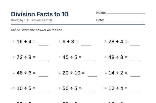 Example: Division Worksheets