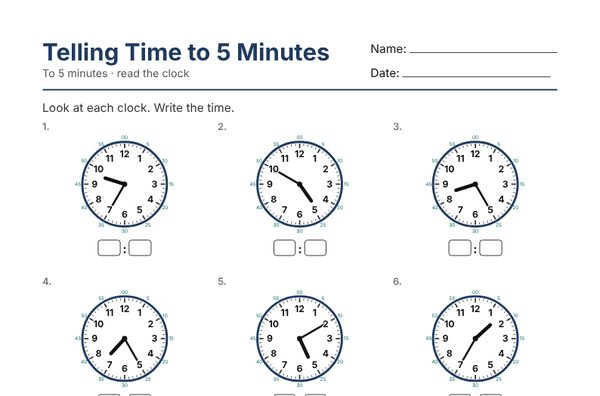 Example: Telling Time Worksheets